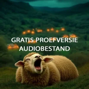 Close-up van een gapend schaap tegen een nachtelijke achtergrond.